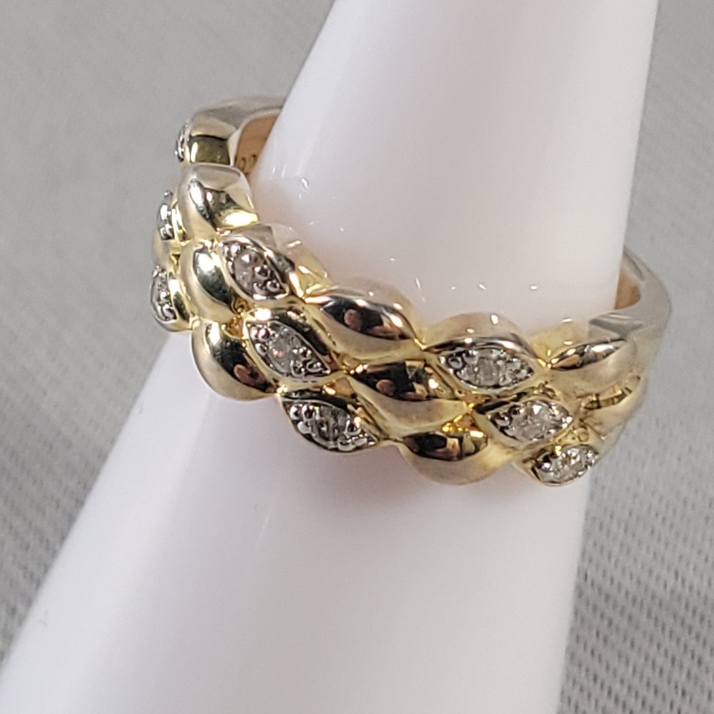 JTV Gold Vermeil 925  Ring Sterling Silver White Diopside Woven Braided Sz 6.75